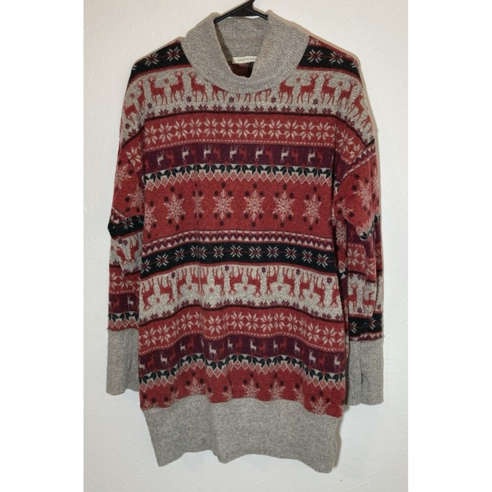 Urban Daizy Sweater Size Small S Gray Red Reindeer Christmas Pockets C4